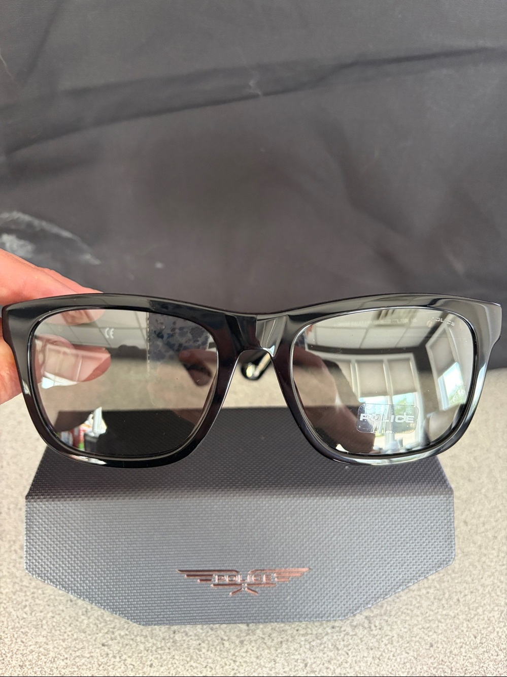 Police Glossy Black Rectangular Sunglasses